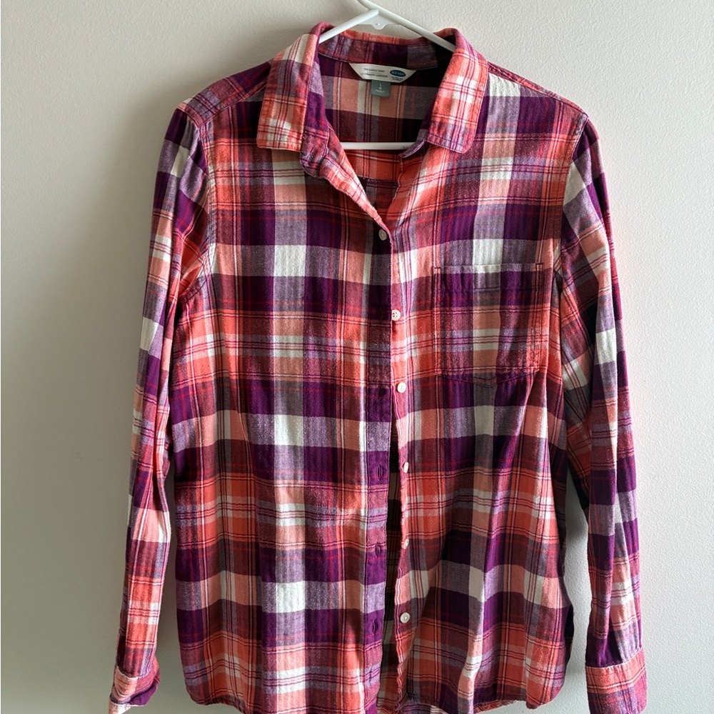 Old Navy Plaid Button-Down Shirt - Purple and Red